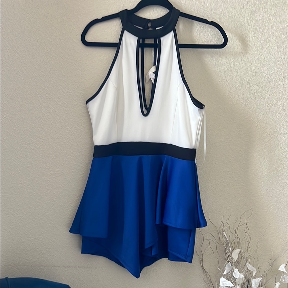 Chic Halter Jumpsuit in White and Blue